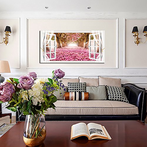 AH40150 Wall Art Trees and Pink Rose Paintings Printed Pictures Stretched and Framed Canvas Paintings Ready to Hang for Home Decorations Wall Decor