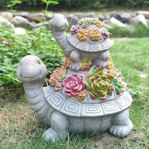 Large Turtle Solar Garden Outdoor Statues with Succulent and 6 LED Lights