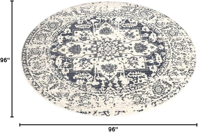SAFAVIEH Madison Collection Area Rug - 8' Round, Cream & Navy, Snowflake Medallion Distressed Design, Non-Shedding & Easy Care, Ideal for High Traffic Areas in Living Room, Bedroom (MAD603D)