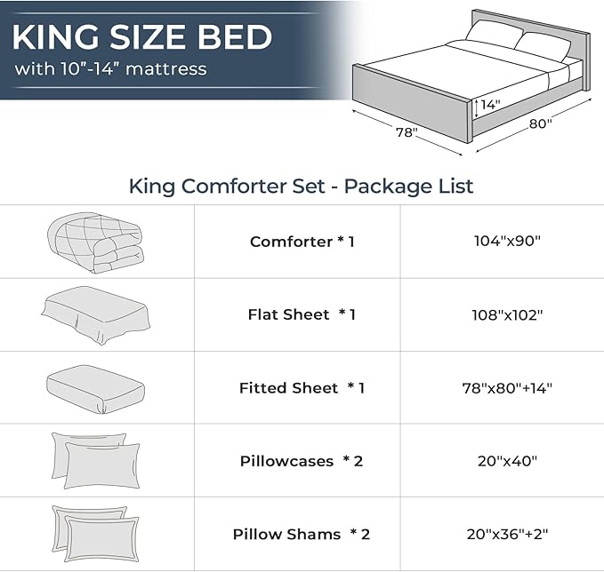 HEVUMYI Light Grey King Comforter Set - 7-Piece All Season Bed in a Bag King, Ultra Soft Bedding Set with Comforter, Flat Sheet, Fitted Sheet, Pillowcases, Pillow Shams, Light Gray
