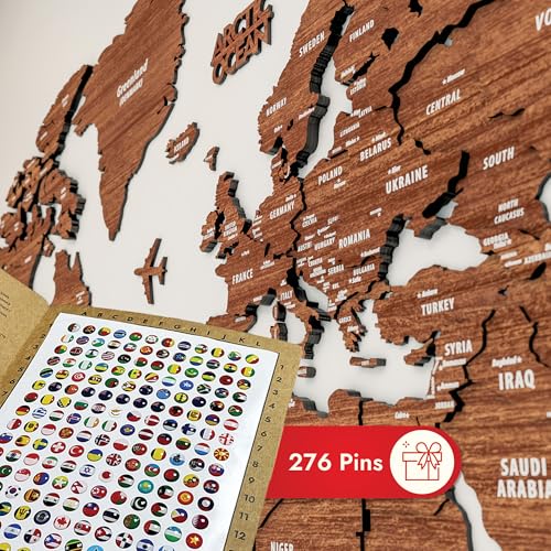 Multilayer 3D Wooden World Map