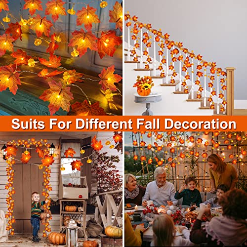 Timer 2 Pack Fall Decor Fall Garland with Pumpkin Lights Battery Operated (20 Foot)
