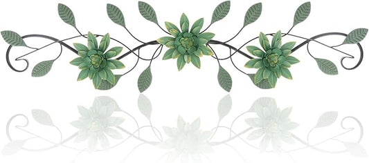KHJCXS Metal Wall Art Modern Minimalist Metal Flowers Indoor Decor Horizontal Wall Art Iron Artwork,for Over Door,Bedroom,Living Room,Kitchen,Office Scroll Decor(Green)