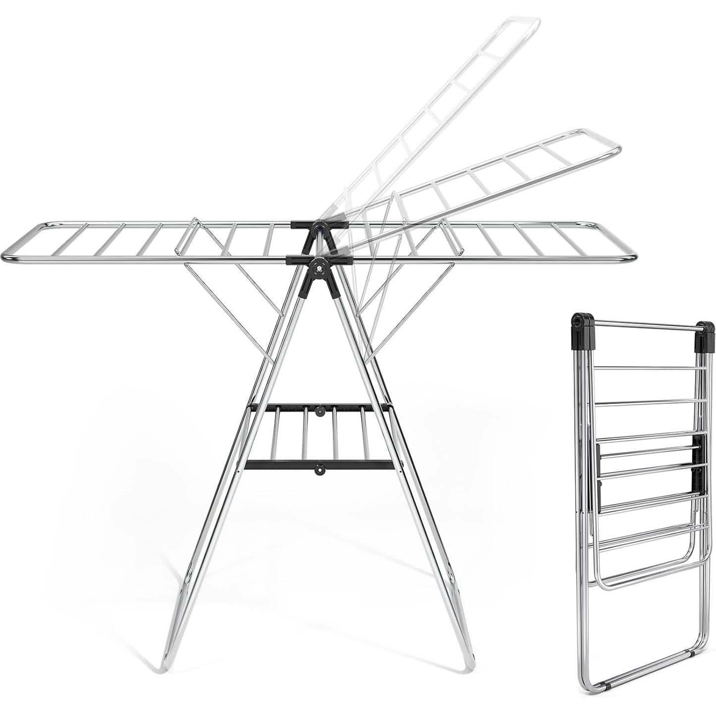 APEXCHASER Clothes Drying Rack, Drying Rack Clothing with Height-Adjustable, Foldable Gullwings Laundry Rack, Indoor Outdoor Use, No Assembly,Black - NestledHome
