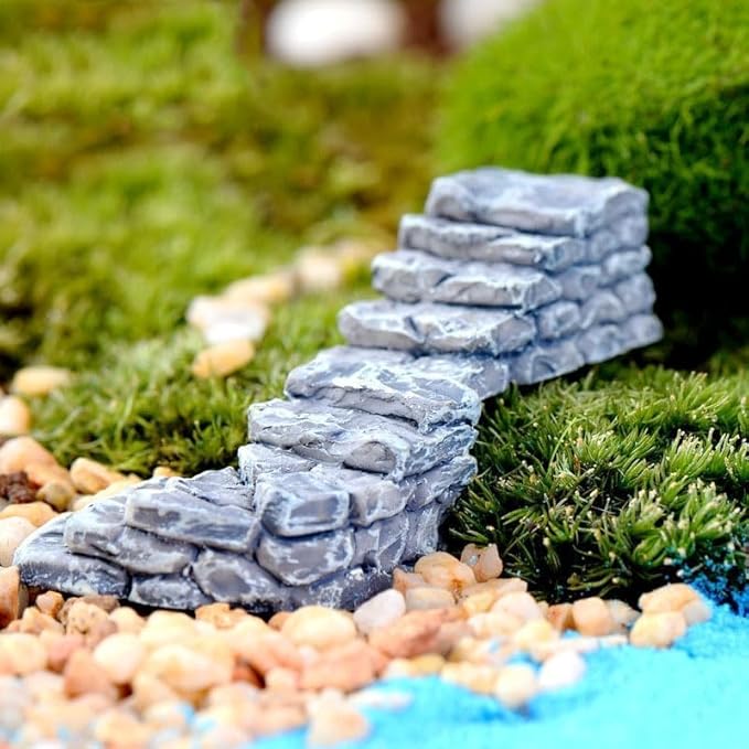 Curved Stone Steps Miniature Fairy Garden Accessories,Miniature Pond Lawn Garden Ornament Figurines, Micro Landscape Ornaments for Gardens DIY Kit Statues，Gardens Sculptures and Statues