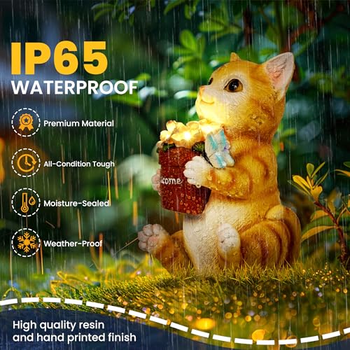 Solar Garden Decor Flower Pot Cat Statues Outdoor