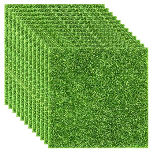 12 Pieces Fake Grass for Crafts Fairy Garden 6 x 6 Inches Artificial Garden Grass for Miniature Ornament Dollhouse DIY Decoration (12 Count)