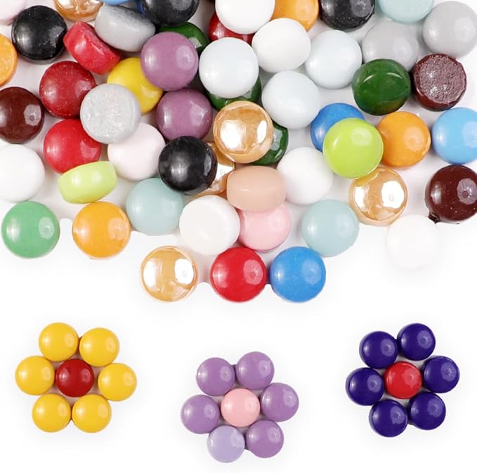 12mm Round Mosaic Tiles for Crafts, 200g Iridescent Recycled Glass Mosaic Pieces for Art Supplies, DIY Mosaic Making Kit for Hobbies & Art (All Mix 12mm)