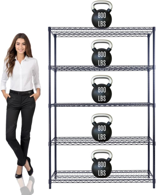 48"x24"x72" Prime Heavy Duty Black 5-Tier Steel Wire Shelving NSF 4000 LBS MAX Capacity Storage Rack for Commercial, School, Home, Garage, Warehouse, Industrial, and Hospital Uses (with Wheels) - NestledHome