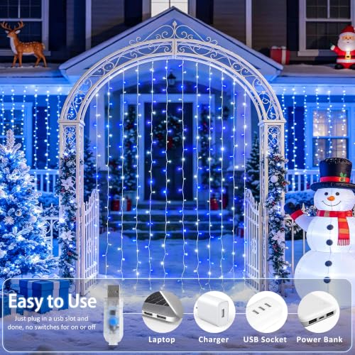 200 LED USB Curtain Lights Blue and White (6.5 Foot)