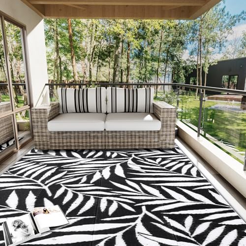 Outdoor Rug 9x12 ft Waterproof Reversible Leaf Mat (108 Sq Ft)