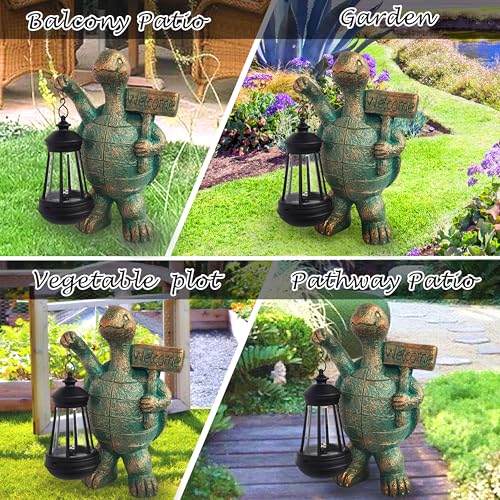 JOYBEE Garden Statues Turtle with Solar Lantern Outdoor Decor