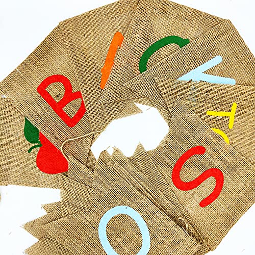 Back to School Burlap Banner First Day of School Bunting Banner Garland Classroom Home Party Decorations School Classroom Blackboard Hanging Decor Sign Schoolyard Party Supplies