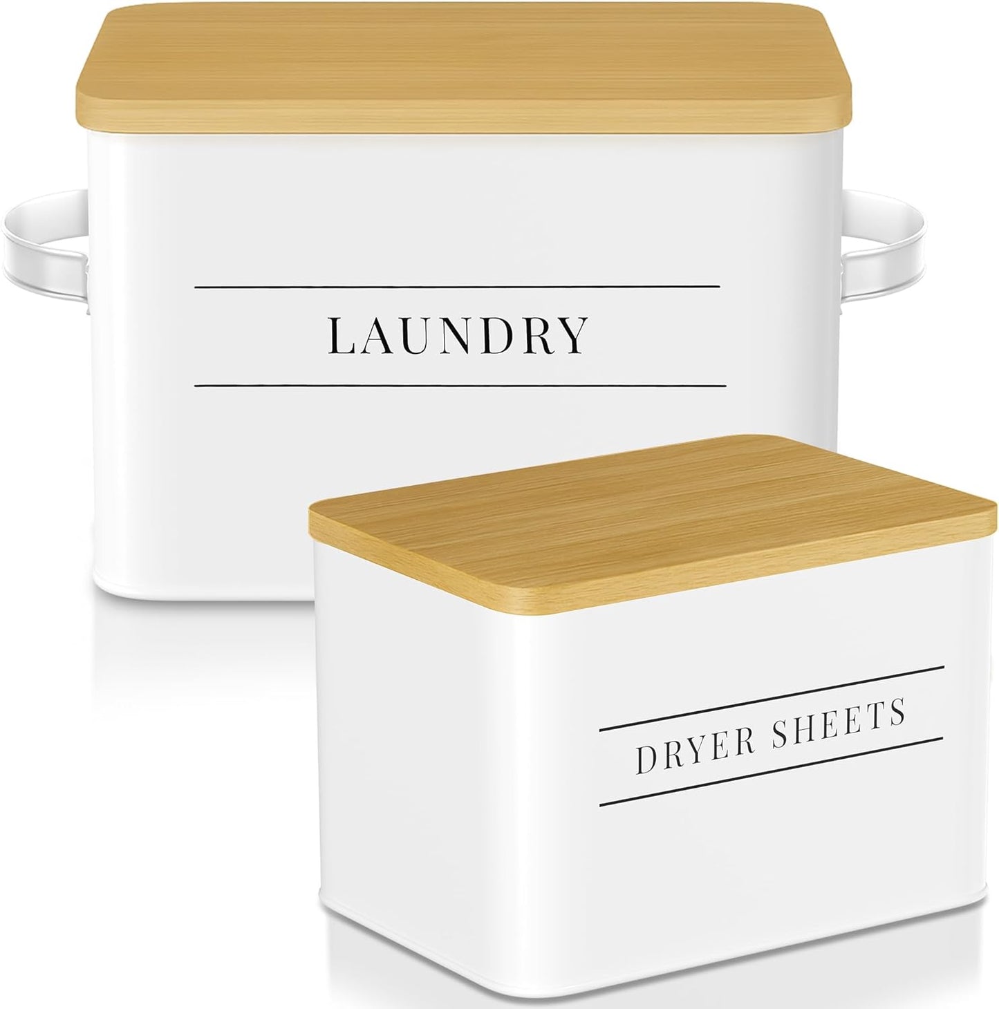 Metal Dryer Sheet Holder with Lid – Set of 2 Storage Bins for Laundry Room Organization & Home Decor – Classic White Metal Organizers and Containers with Lids - Sheet Organizers and Storage - NestledHome