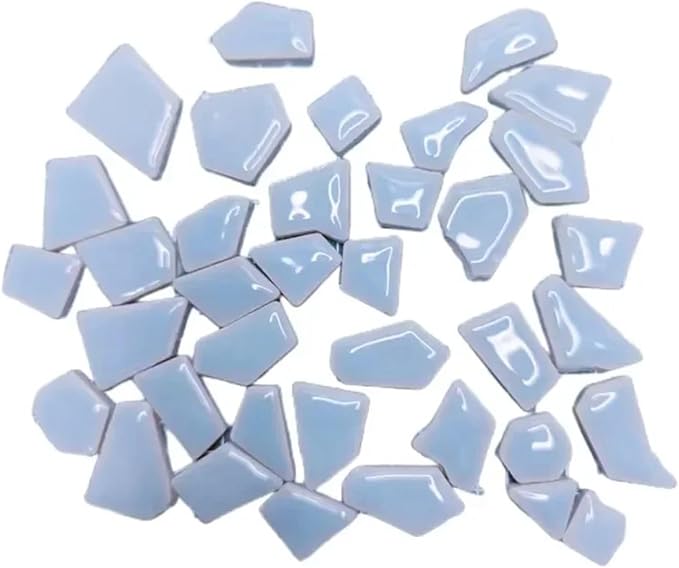Mosaic Tiles 200g/7.05oz(Approx. 155-170pcs) Porcelain Mosaic Tiles 1-2.5cm 0.4mm Thickness Ceramic Mosaic Stones DIY Mosaic Craft Material(Light SkyBlue)