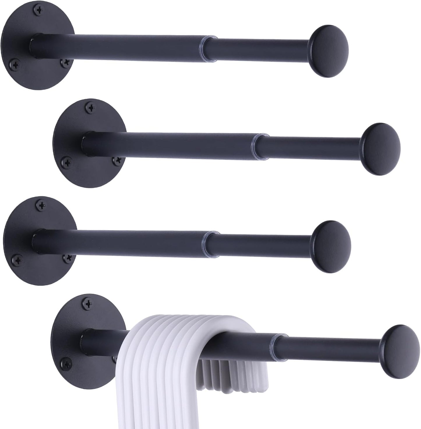 4 Pack Retractable Hanger Holder for Laundry Room, Wall Mount Organizer Rack for Lightweight Clothes, Space Saving Laundry Hook Rod, Keep Empty Hangers Handy, Black - NestledHome