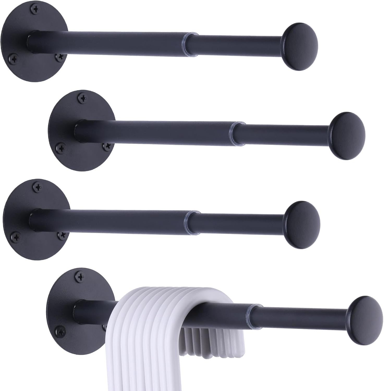 4 Pack Retractable Hanger Holder for Laundry Room, Wall Mount Organizer Rack for Lightweight Clothes, Space Saving Laundry Hook Rod, Keep Empty Hangers Handy, Black - NestledHome