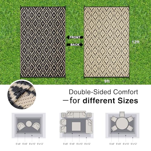 Outdoor Rug 9x12 ft Waterproof Reversible Floral Mat