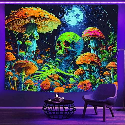 Blacklight Skull Tapestry