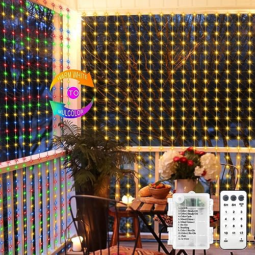 Curtain Lights Battery Operated 6.6 x 6.6Ft Warm White & Multicolor (200 Count)