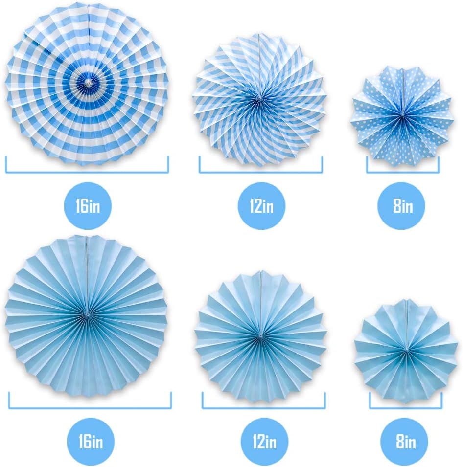 Hanging Paper Fans Party Set, Round Pattern Paper Garlands Decoration for Birthday Baby Boy Shower Graduation Bachelorette, Set of 6 (Blue) - NestledHome