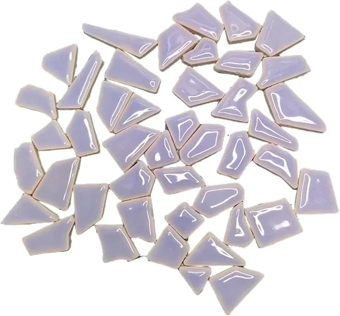 Mosaic Tiles 200g/7.05oz(Approx. 155-170pcs) Porcelain Mosaic Tiles 1-2.5cm 0.4mm Thickness Ceramic Mosaic Stones DIY Mosaic Craft Material(Light Blue)