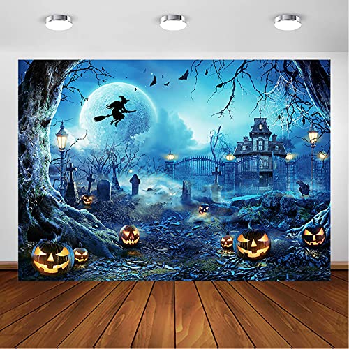 8x6ft Blue Halloween Backdrop Spooky Photography Background