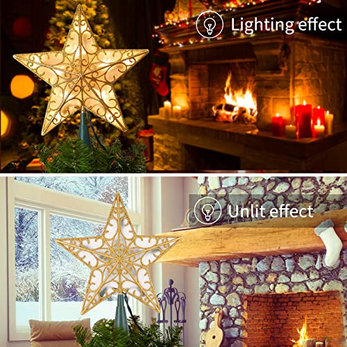 Christmas Tree Topper Star Gold Glitter Plug in 3D Star Tree Topper Lighted