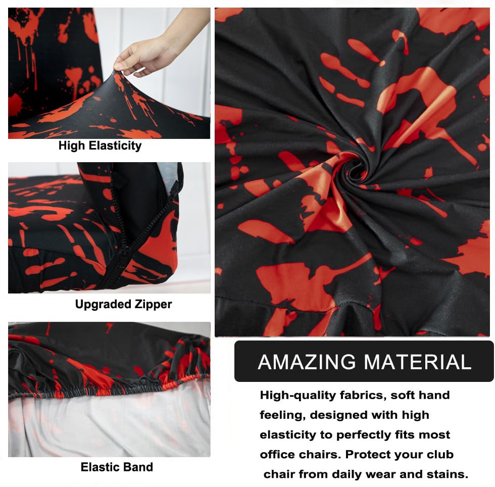 Halloween Office Chair Covers Bloody Handprints Footprints on Black Horror Theme Print Stretchable Slipcover for Modern Simplism Style High Back Boss Chair