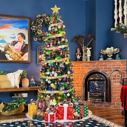 6ft Prelit Pencil Slim Christmas Tree with 200 Color Changing LED Lights