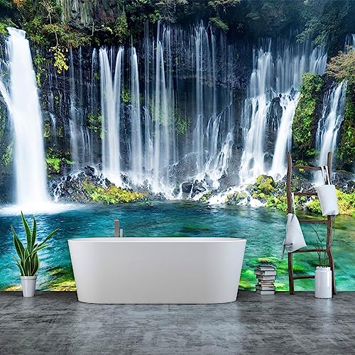 Wall Mural Waterfall Green Nature Lake Landscape Wallpaper Decor for Bathroom Living Room Bedroom