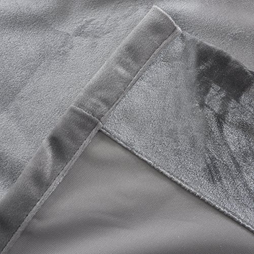 Super Soft Luxury Room Darkening Velvet Silver Gray Classic Blackout Curtains Panels Home Theater Grommet Drapes 52Wx63L inch Light Grey