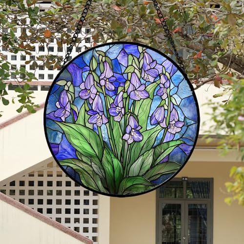 Stained Glass Window Hanging Suncatcher Purple Flower Gifts for Women 6.3"