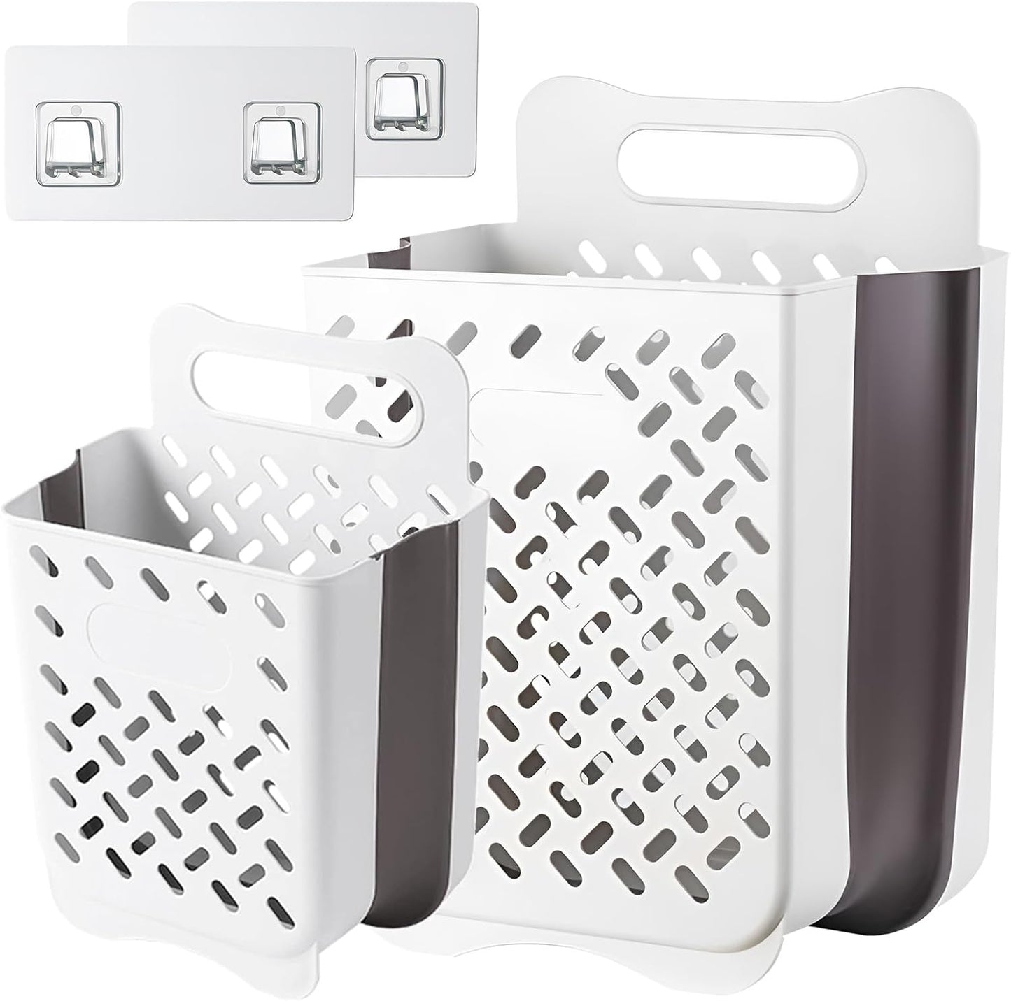 Plastic Collapsible Hanging Laundry Baskets with Carry Handle, Space-Saving Wall Hanging Laundry Basket Durable Tall Folding Plastic Laundry Hamper Waterproof Dirty Clothes Organizer XL+L - NestledHome