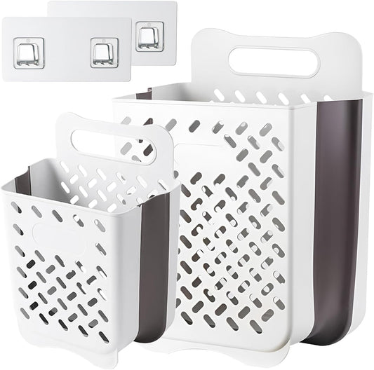 Plastic Collapsible Hanging Laundry Baskets with Carry Handle, Space-Saving Wall Hanging Laundry Basket Durable Tall Folding Plastic Laundry Hamper Waterproof Dirty Clothes Organizer XL+L - NestledHome
