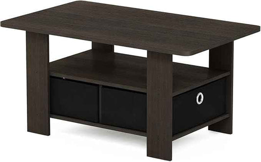 Furinno ANDREY Coffee Table, Small Modern Coffee Table with Storage and Bin Drawer, Side Table for Living Room, Bedroom, Home Office, Dark Brown