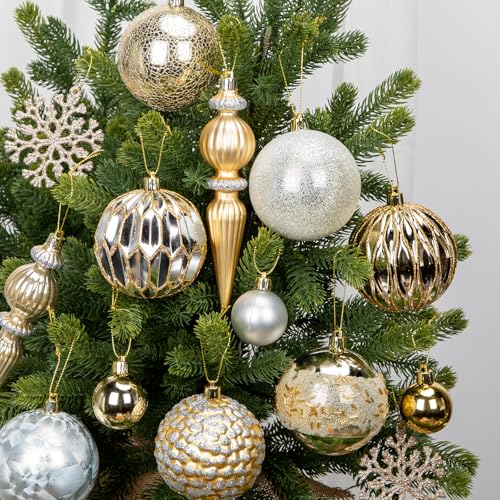 92ct Christmas Tree Decoration Set Christmas Ball Ornaments with Srtings Shatterproof Christmas Baubles for Christmas Holiday Wreath Garland Party Decoration (92 Count)