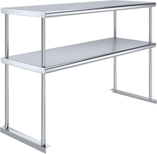 AmGood Stainless Steel Double-Tier Shelf | Work Table Overshelf | NSF Certified | Fits Over Tables | Many (48 in. Long x 18 in. Deep) - NestledHome