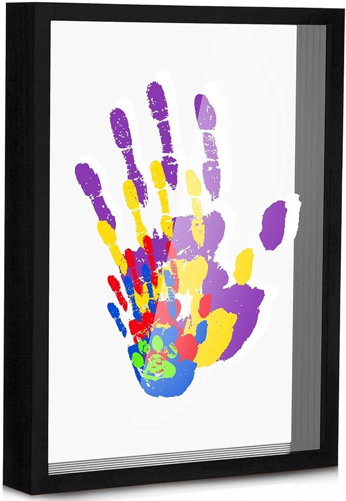 Suzile DIY Handprint Kit for New Parents - Mother's Day Father's Day Gifts,Baby Handprint Frame with 5 Acrylic Boards & 6 Colors Paint,Family Keepsake Craft for First-time Moms Dads(Black)
