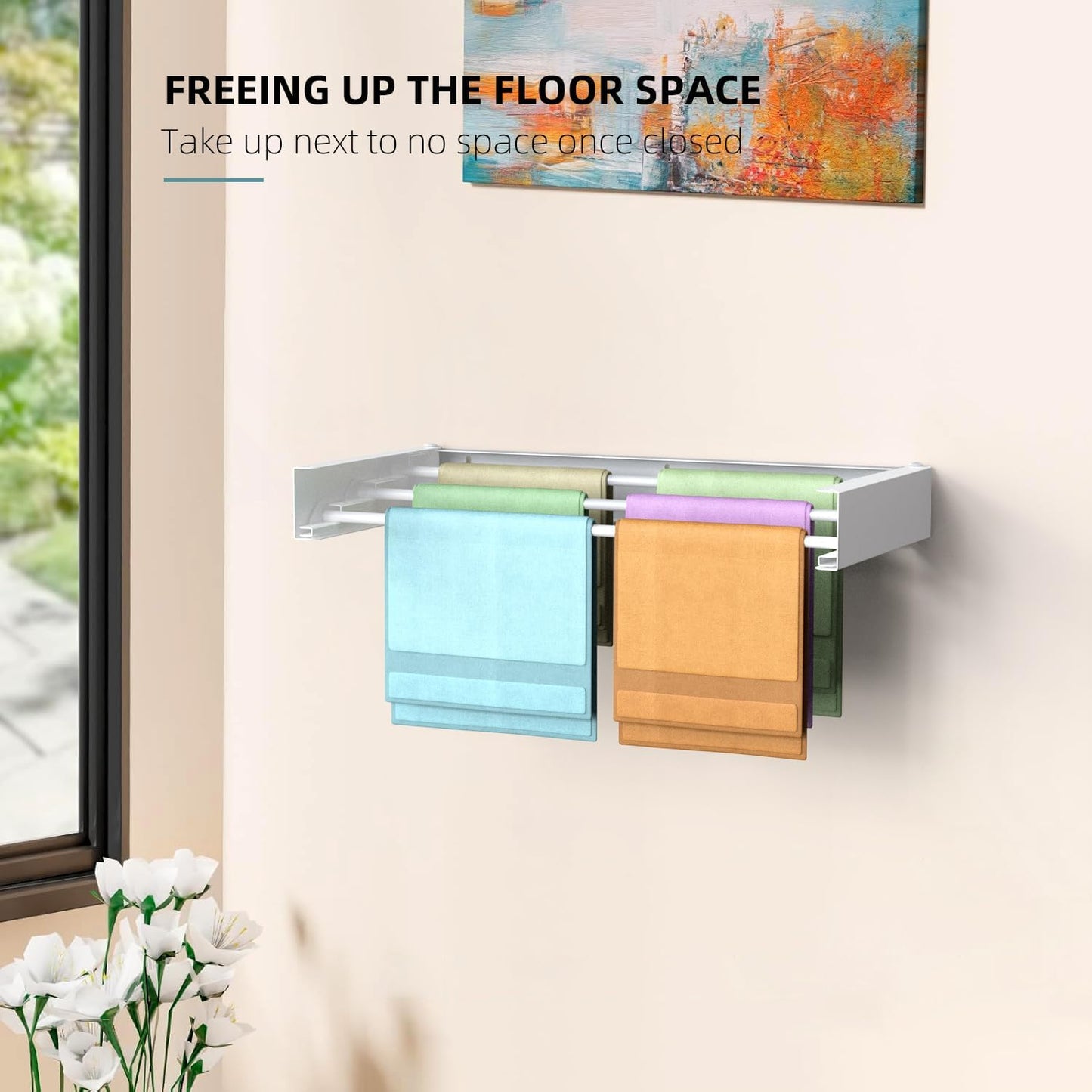 Laundry Drying Rack Collapsible, Wall Mounted Clothes Drying Rack Wall, Space Saving Drying Rack for Laundry, 19.8" Wide, 3 Aluminum Rods, 50 lb Capacity - NestledHome