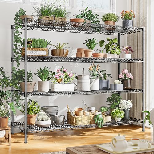 2560LBS Storage Shelves 55.5"W Metal Shelving Unit 4 Tier Wire Shelving Commercial Adjustable Garage Shelving Heavy Duty for Storage Rack for Pantry (2 Count)