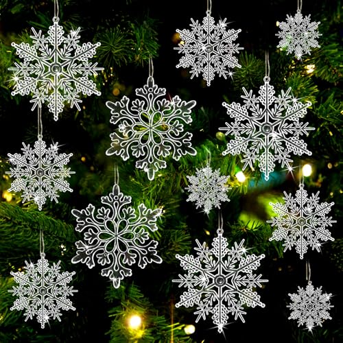Christmas Tree Decorations Snowflake Ornaments 36Pcs Clear Plastic Hanging Snowflakes from Ceiling Snow Flakes Decorating Hanging for Winter Wonderland Decorations Indoor Outdoor Decor (36 Count)