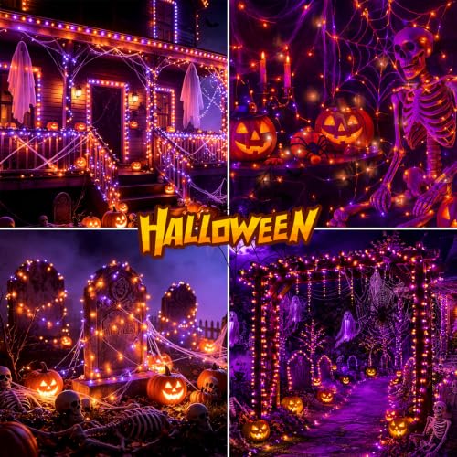 Orange Purple Solar Halloween String Lights Outdoor 2 Pack (2 Count)
