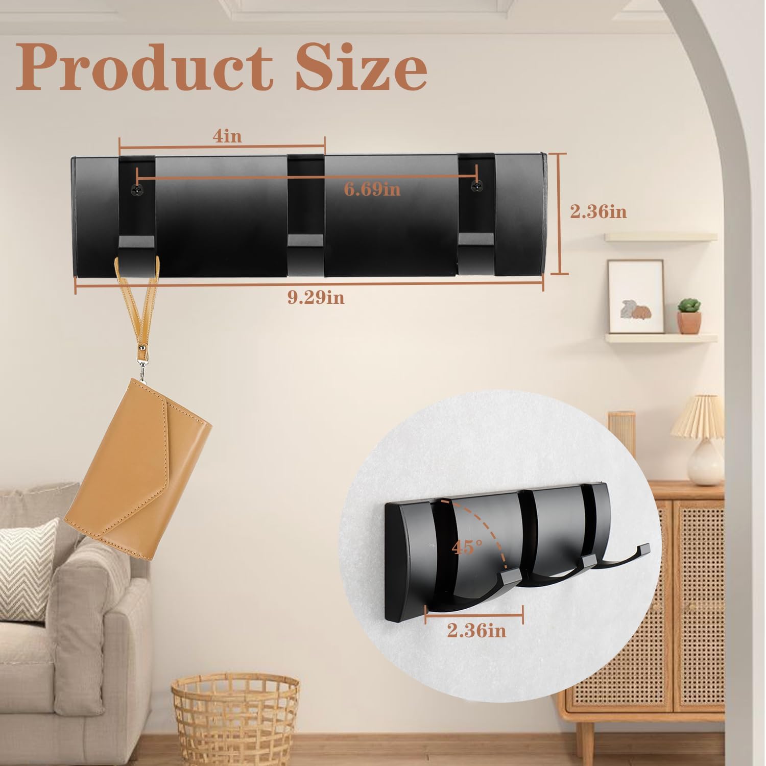 Folding Coat Hooks, Wall Mounted Coat Rack with 3 Retractable Hooks, Heavy Duty Towel Rack for Bathroom Wall Hook for Hanging Clothes Bathrobe, Stainless Steel Coat Hanger for Entryway(Black) - NestledHome