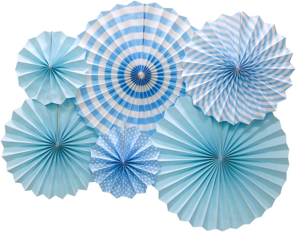 Hanging Paper Fans Party Set, Round Pattern Paper Garlands Decoration for Birthday Baby Boy Shower Graduation Bachelorette, Set of 6 (Blue) - NestledHome