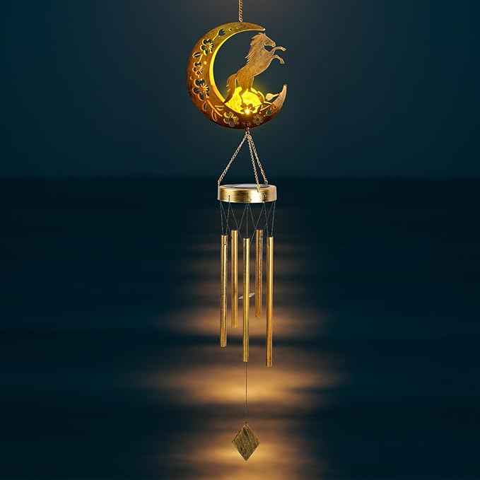 Moon Horsebird Wind Chime Outdoor, Handcrafted Metal Garden Wind Chimes with Horse & Bird Charms, Melodic Wind Bells for Patio Porch Decor, Weatherproof Gift for Equestrian & Nature Lovers