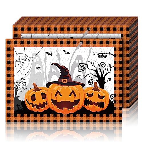 100 Pcs Halloween Placemats Pumpkin Ghost Buffalo Plaid Paper 14x10