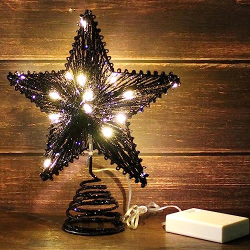 Tree Top Star with Warm White LED Lights and Timer for Christmas Ornaments and Holiday Seasonal Décor