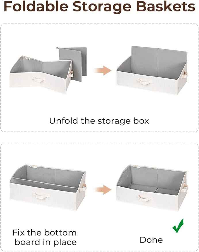 StorageWorks Closet Storage Bins, Trapezoid Organizer Box for Shelves, Fabric Clothes Bin, Foldable Organizing Baskets with Handles, Large, Mixing of Beige, White & Ivory, 3-Pack