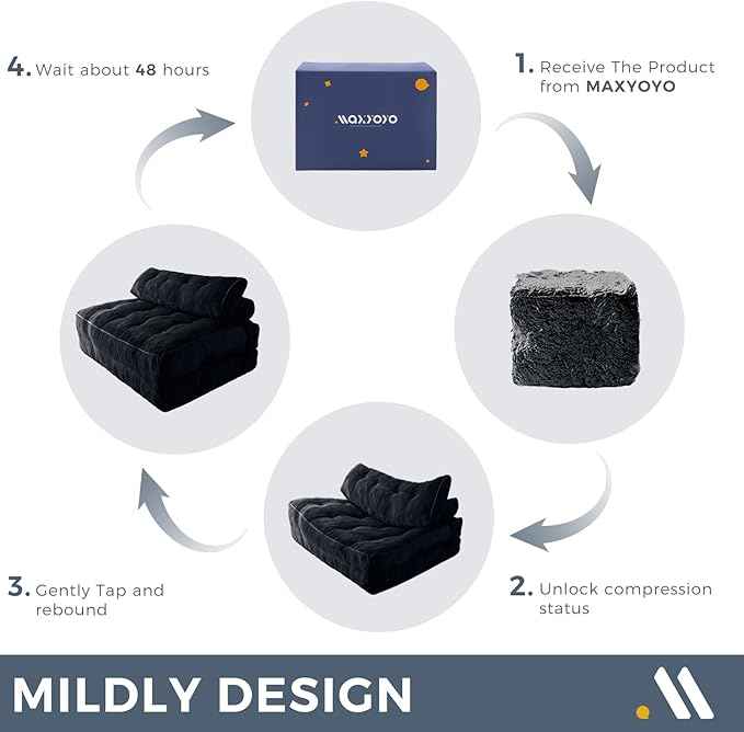 MAXYOYO Folding Sofa Bed, Convertible Sleeper Chair with Pillow Foldable Matress with Back Support, Portable Fold Out Chair Bed Comfy Floor Sofa Lounge for Living Room Bedroom, Black Double